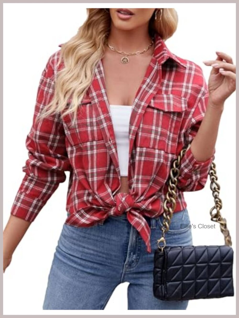 Women's Lightweight Flannel Plaid Long Sleeve Button Down Shacket Shirt Cotton